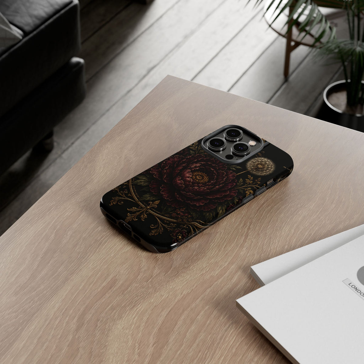 Midnight Garden Tough Case – Vintage Dark Floral Phone Case (Antique Dahlia & Dandelion)