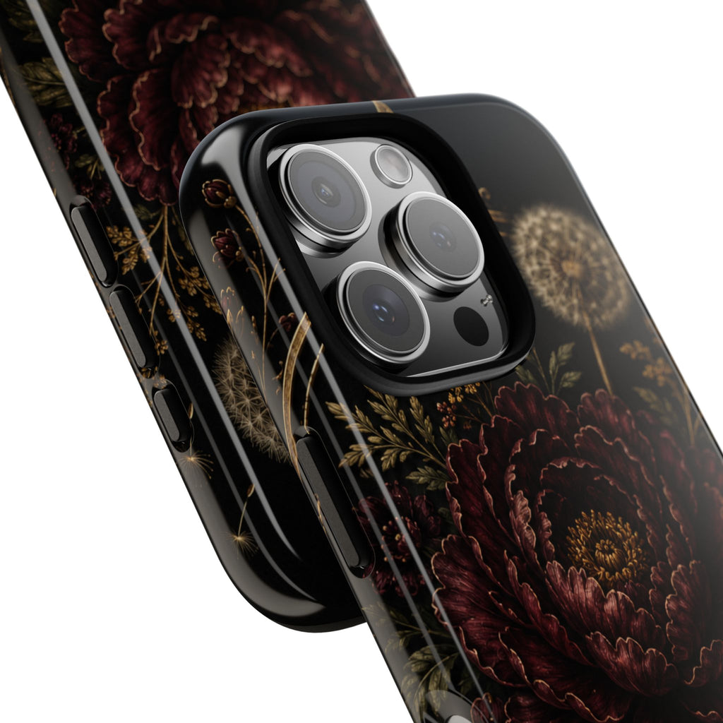 Midnight Garden Tough Case – Vintage Dark Floral Phone Case (Antique Dahlia & Dandelion)