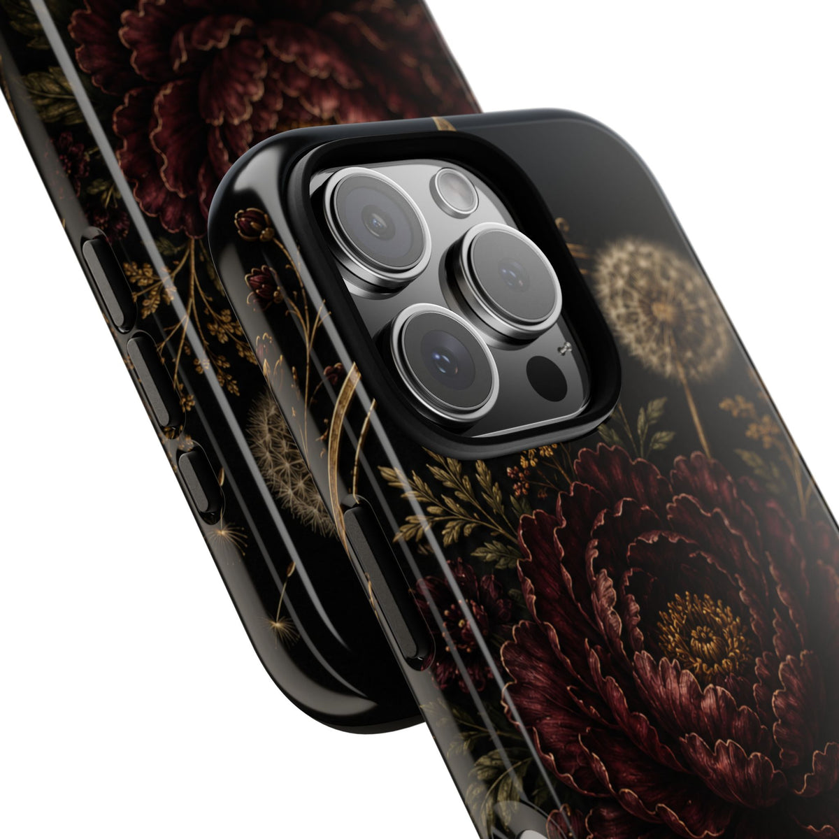 Midnight Garden Tough Case – Vintage Dark Floral Phone Case (Antique Dahlia & Dandelion)
