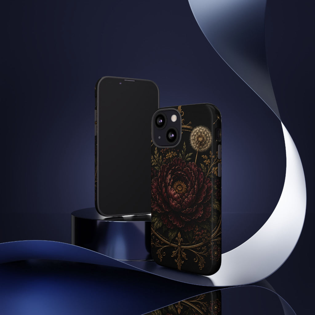 Midnight Garden Tough Case – Vintage Dark Floral Phone Case (Antique Dahlia & Dandelion)