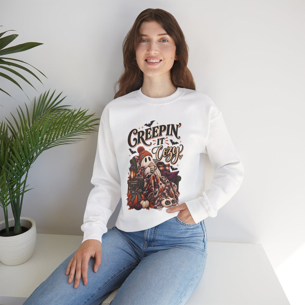 Halloween Crewneck Sweatshirt "Creepin' It's Cozy" — Spooky Cozy Autumn Pullover