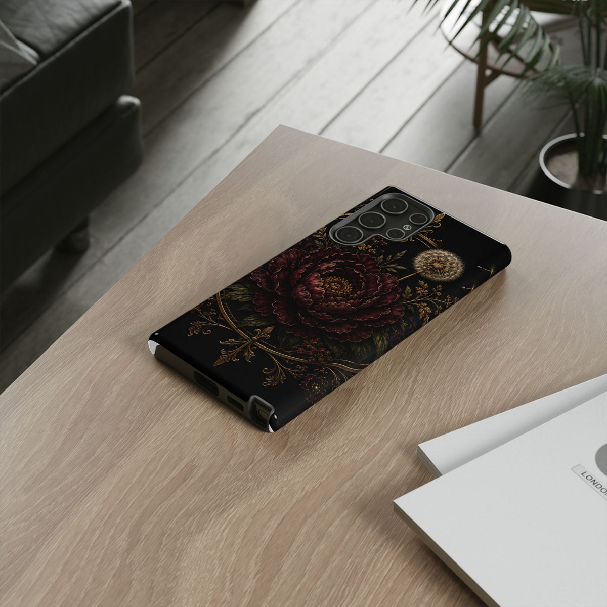 Midnight Garden Tough Case – Vintage Dark Floral Phone Case (Antique Dahlia & Dandelion)