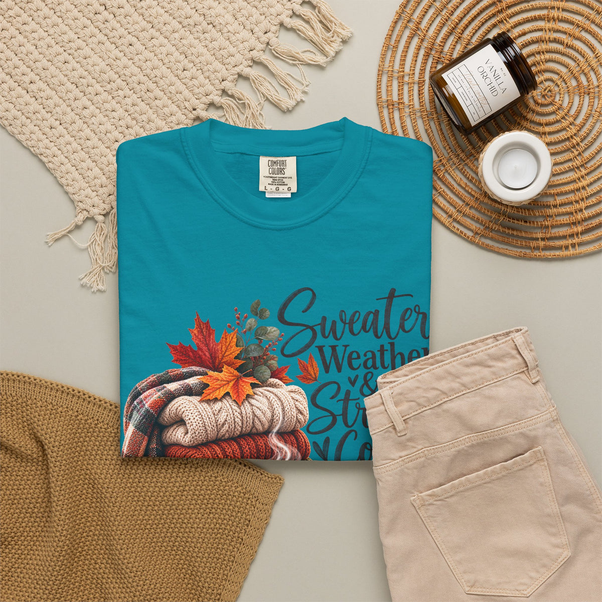 Sweater Weather & Strong Coffee T-Shirt — Cozy Fall Plaid Coffee Graphic Tee