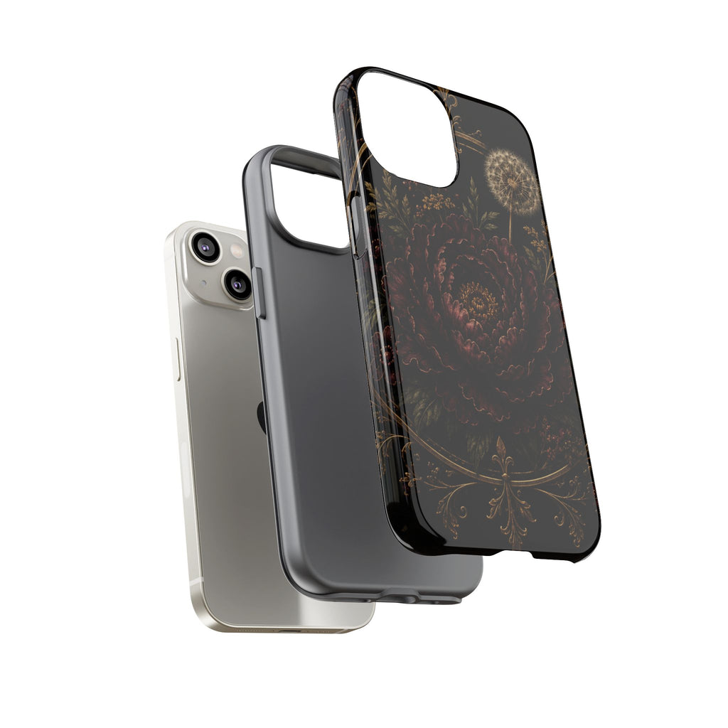 Midnight Garden Tough Case – Vintage Dark Floral Phone Case (Antique Dahlia & Dandelion)