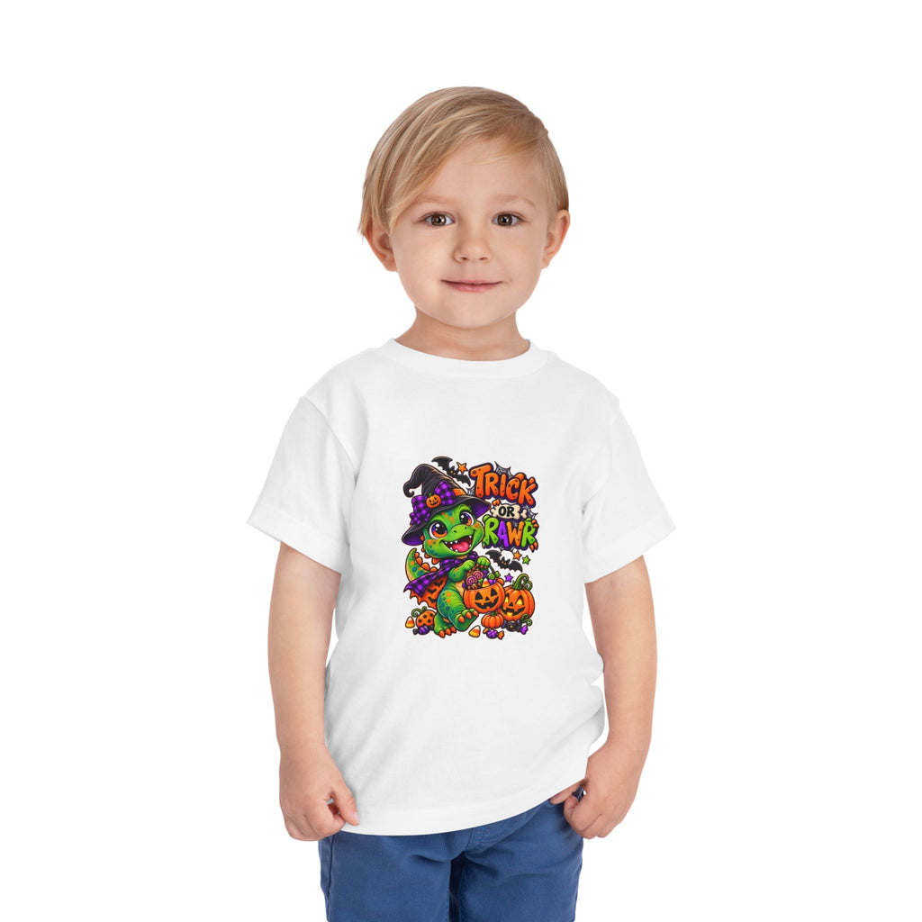Toddler Tee — "Trick or Rawr" Halloween Dino Witch Shirt