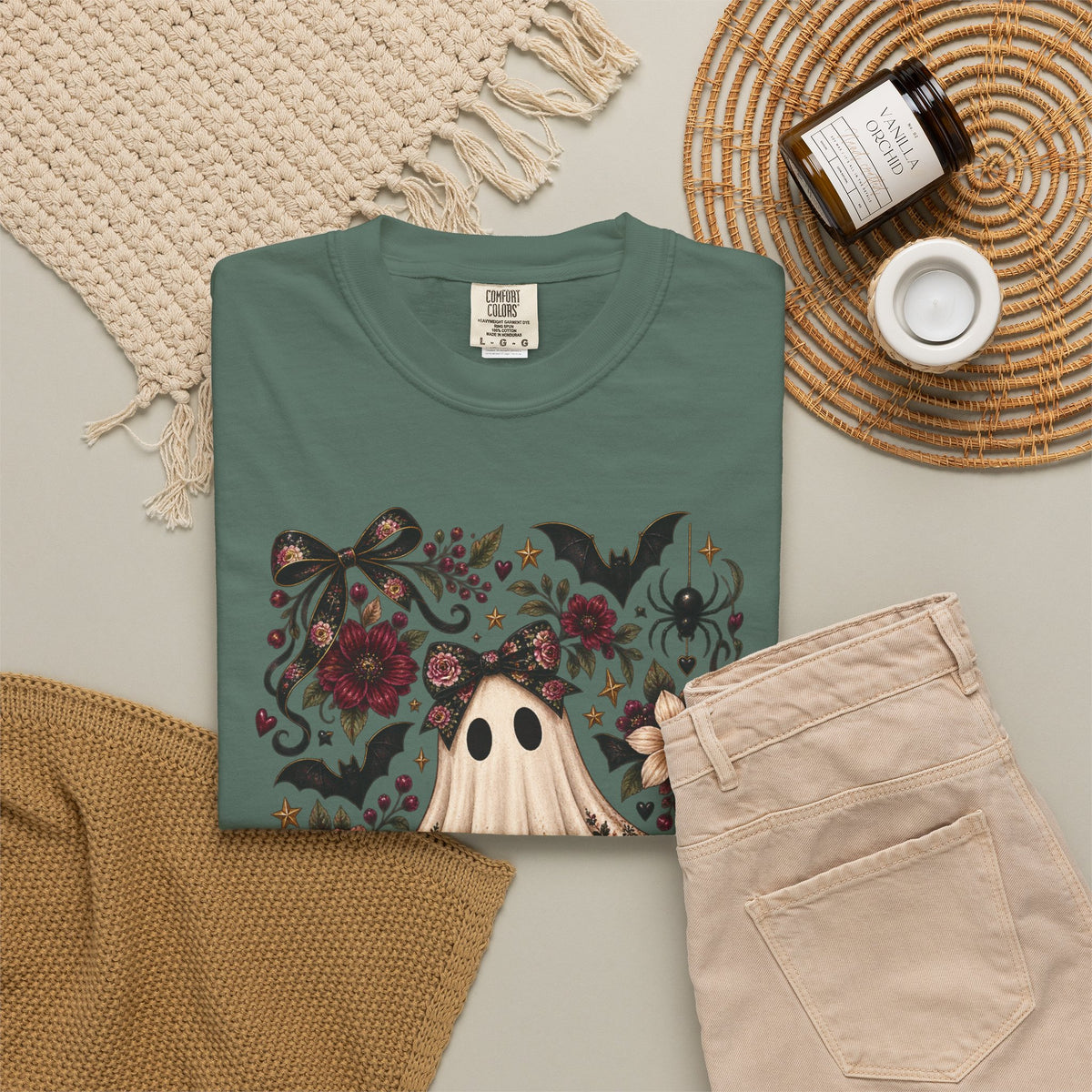 Vintage Floral Ghost T-Shirt — Cute Spooky Halloween Tee