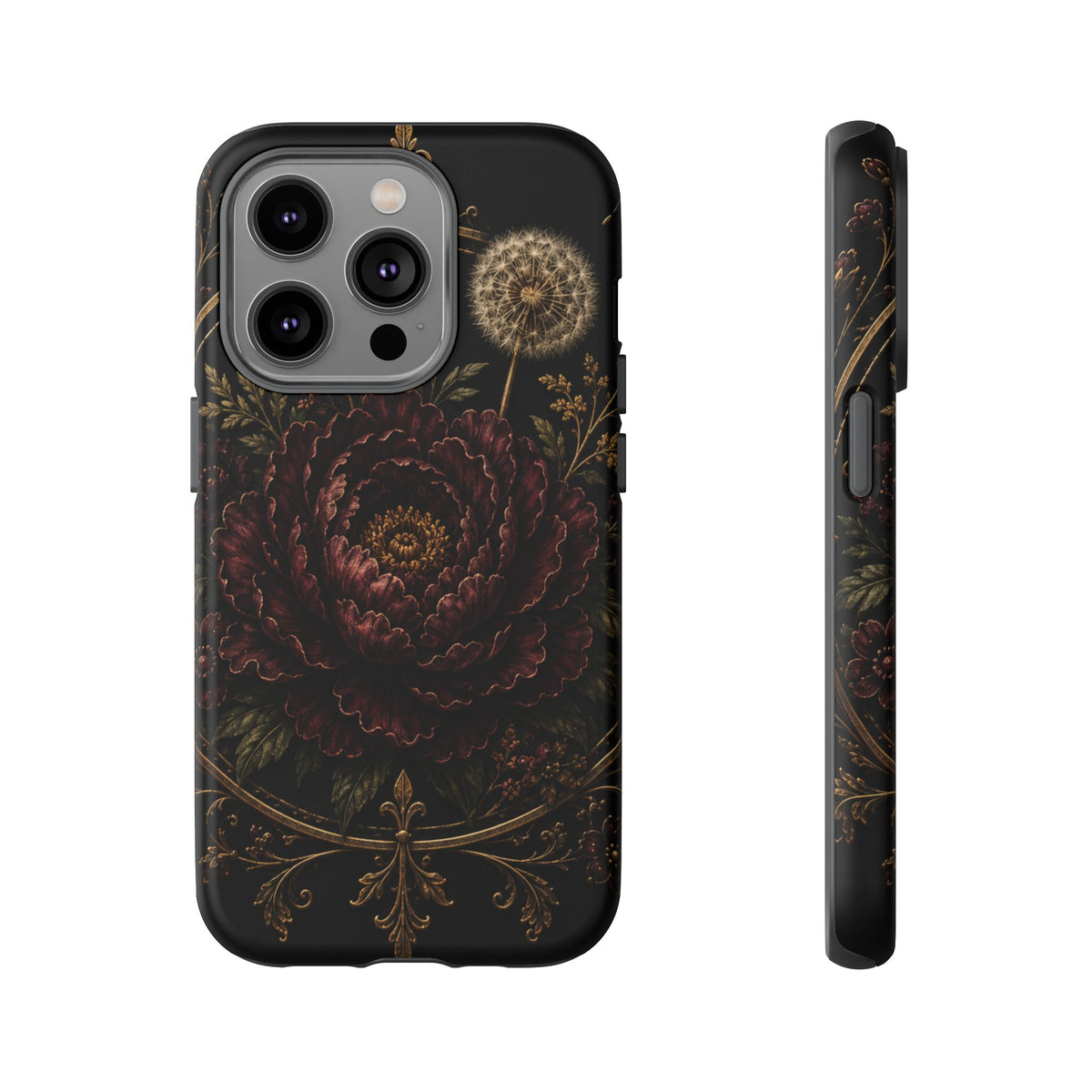Midnight Garden Tough Case – Vintage Dark Floral Phone Case (Antique Dahlia & Dandelion)