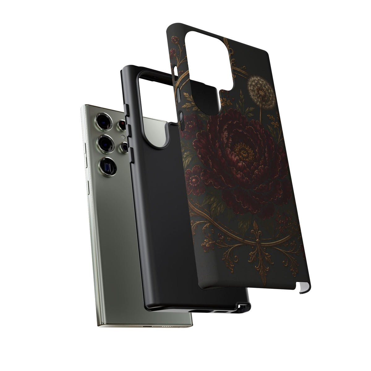 Midnight Garden Tough Case – Vintage Dark Floral Phone Case (Antique Dahlia & Dandelion)