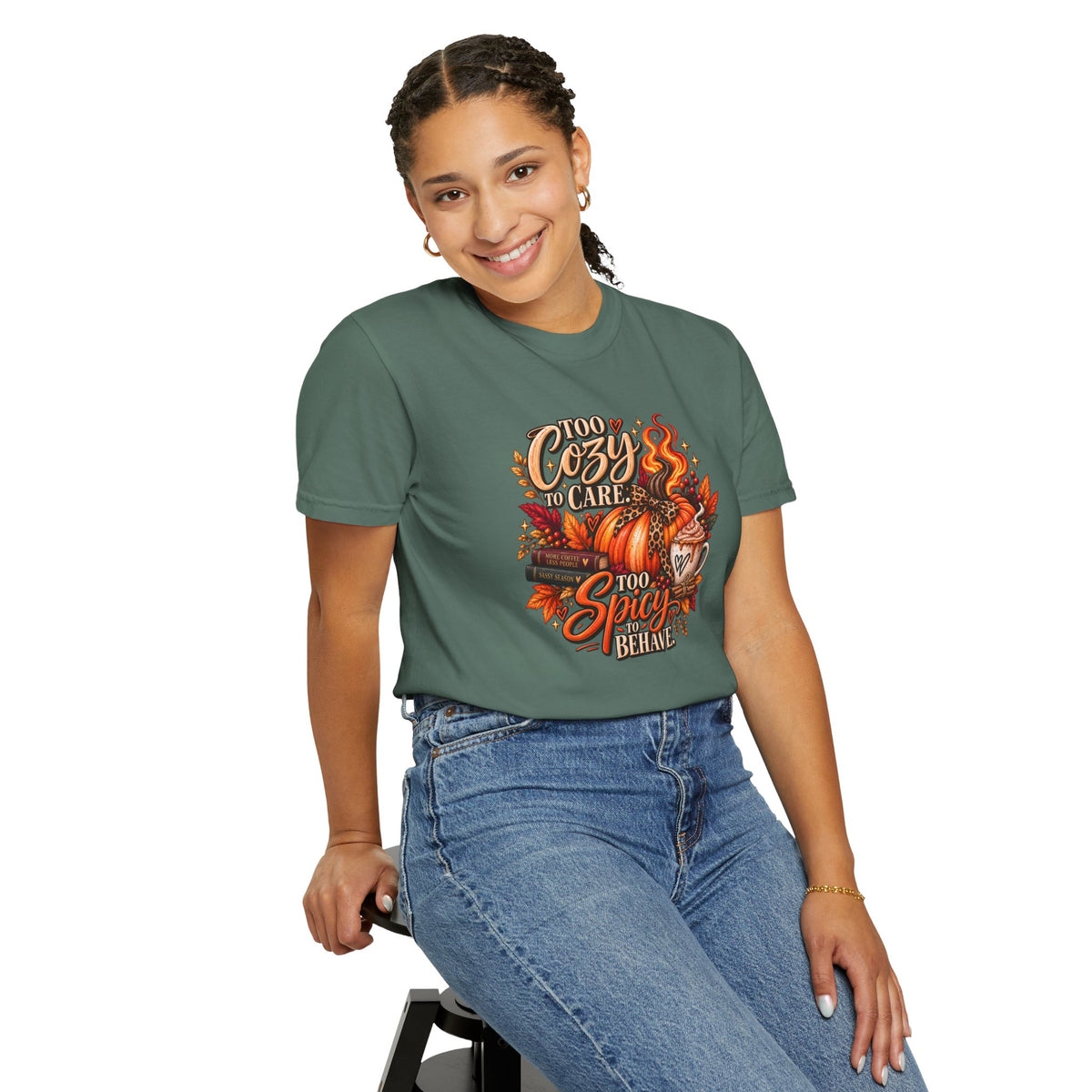 Cozy & Spicy Fall Tee — "Too Cozy to Care, Too Spicy to Behave" T-Shirt