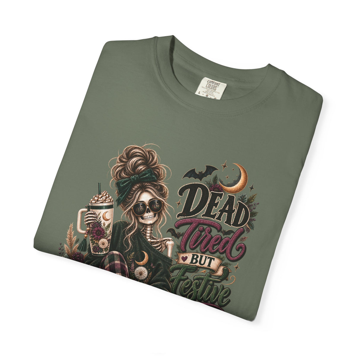 Halloween Skull Witch T-Shirt — "Dead Tired But Still Cute" Graphic Tee