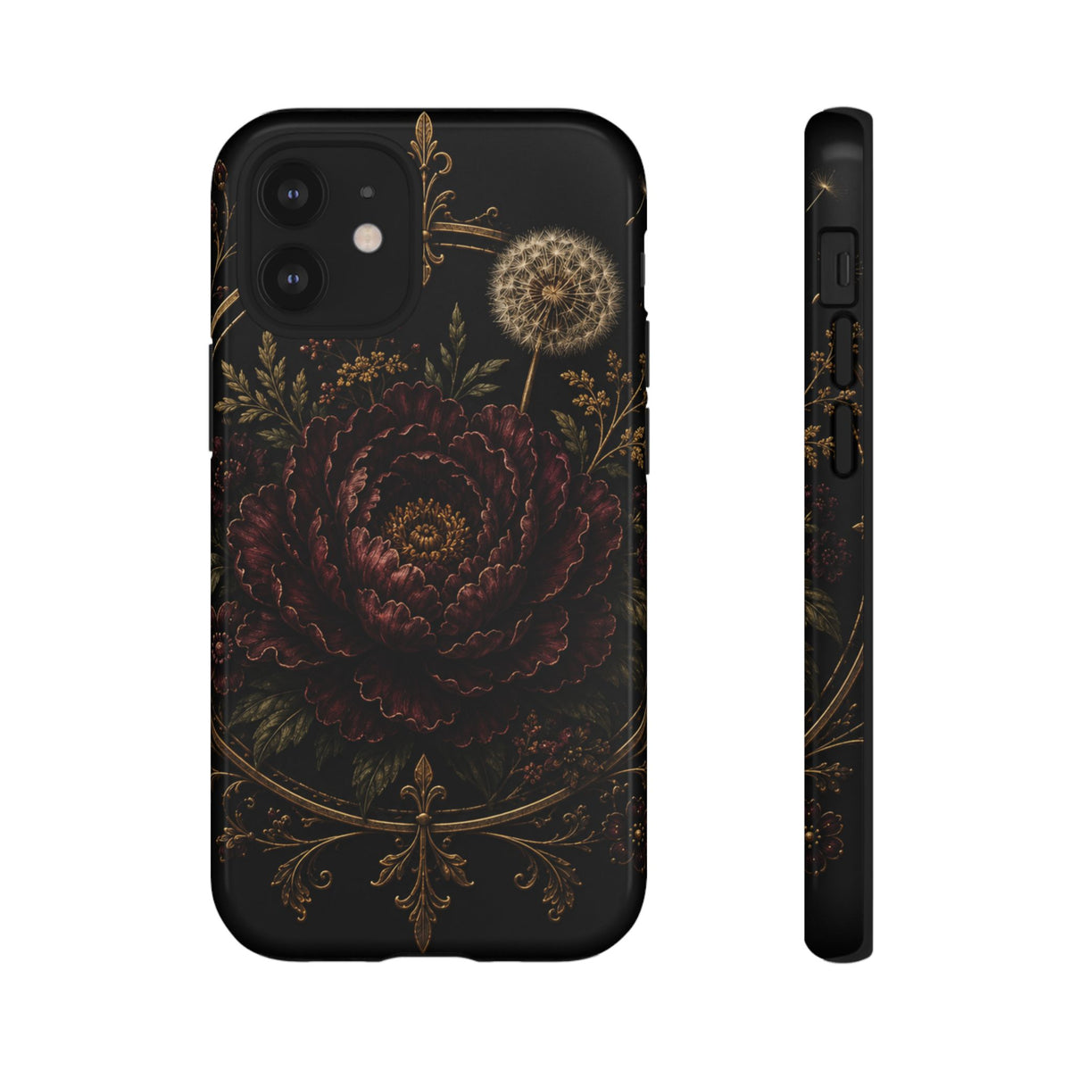 Midnight Garden Tough Case – Vintage Dark Floral Phone Case (Antique Dahlia & Dandelion)