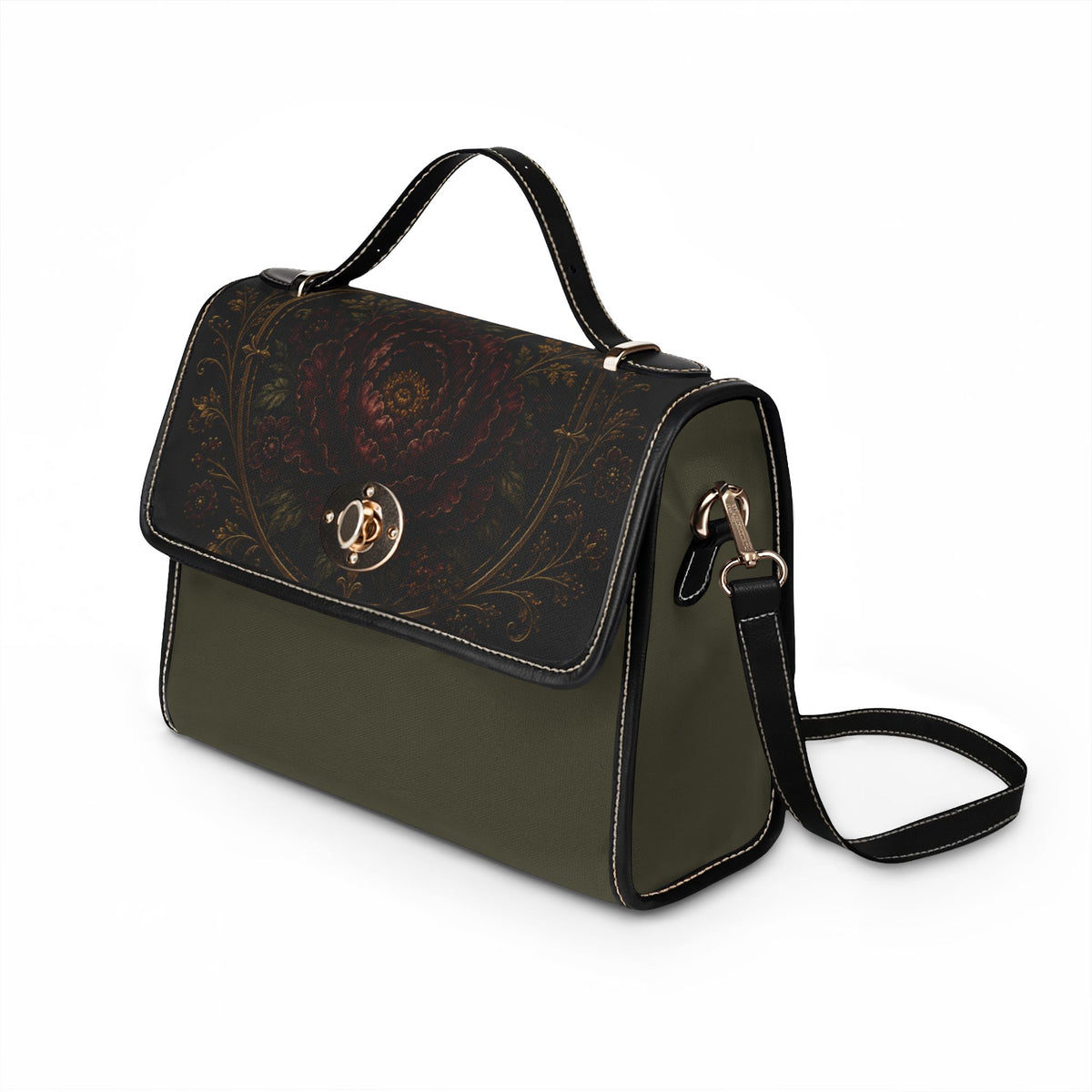 Midnight Garden Vintage Floral Waterproof Canvas Crossbody Bag