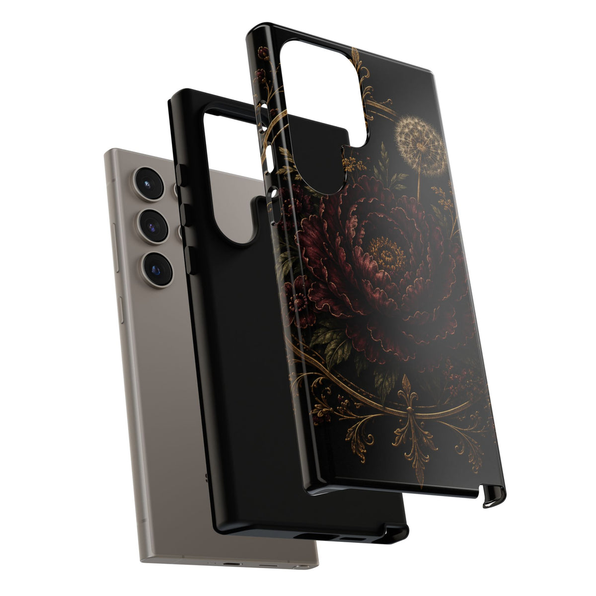 Midnight Garden Tough Case – Vintage Dark Floral Phone Case (Antique Dahlia & Dandelion)