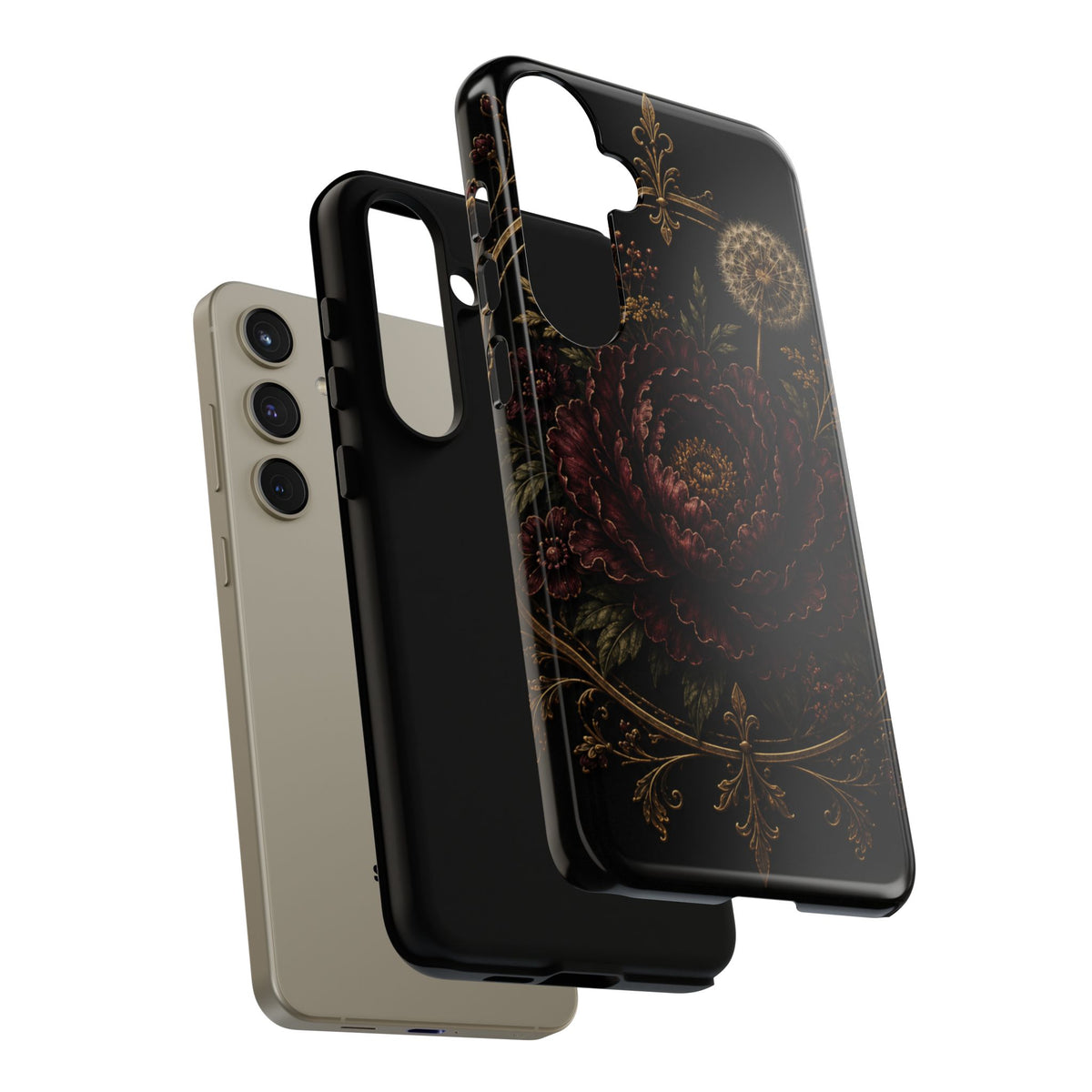 Midnight Garden Tough Case – Vintage Dark Floral Phone Case (Antique Dahlia & Dandelion)
