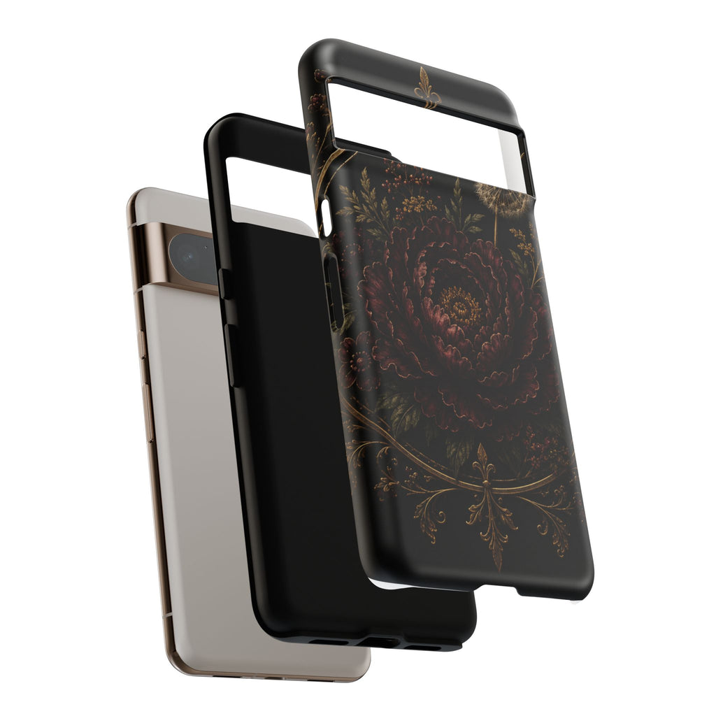 Midnight Garden Tough Case – Vintage Dark Floral Phone Case (Antique Dahlia & Dandelion)