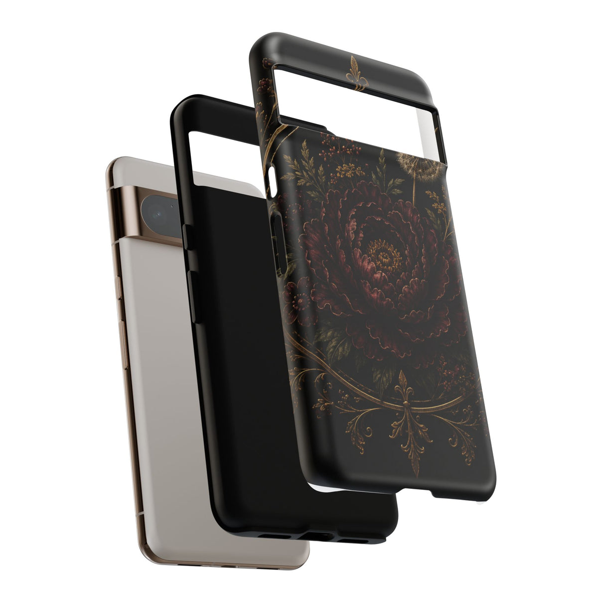 Midnight Garden Tough Case – Vintage Dark Floral Phone Case (Antique Dahlia & Dandelion)
