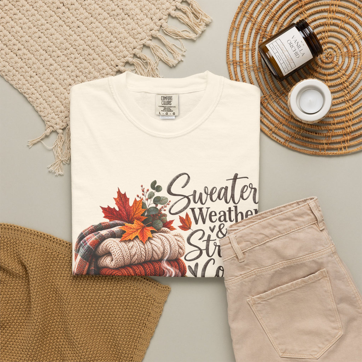 Sweater Weather & Strong Coffee T-Shirt — Cozy Fall Plaid Coffee Graphic Tee