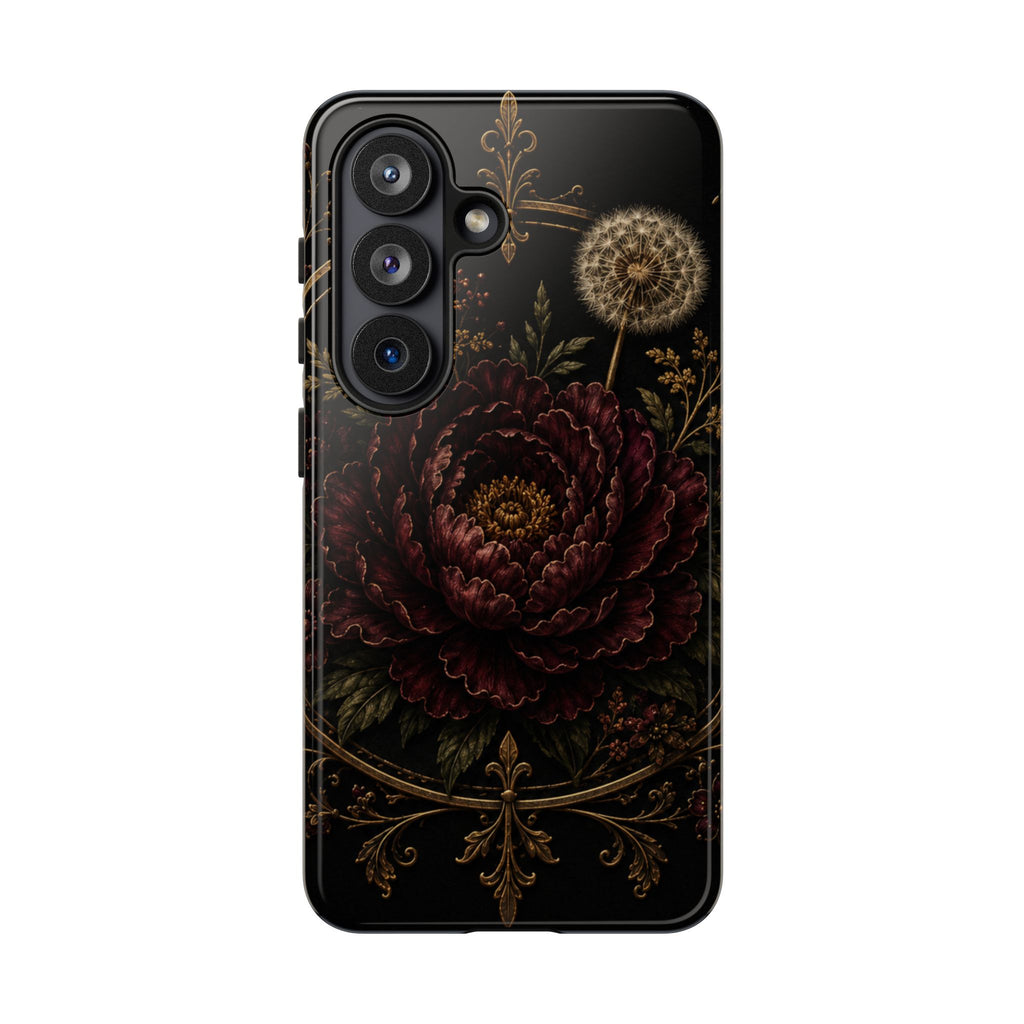 Midnight Garden Tough Case – Vintage Dark Floral Phone Case (Antique Dahlia & Dandelion)
