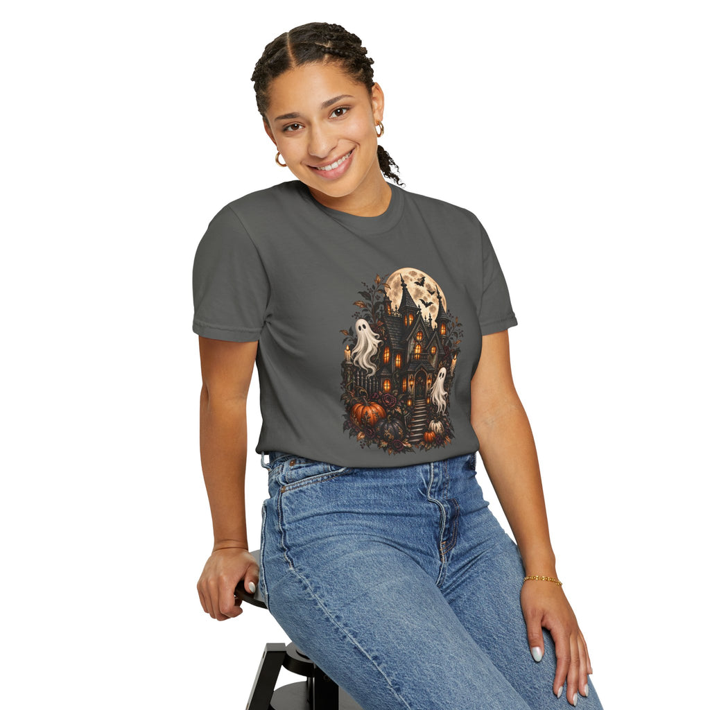 Halloween Haunted House T-Shirt — Spooky Ghosts & Pumpkins Tee