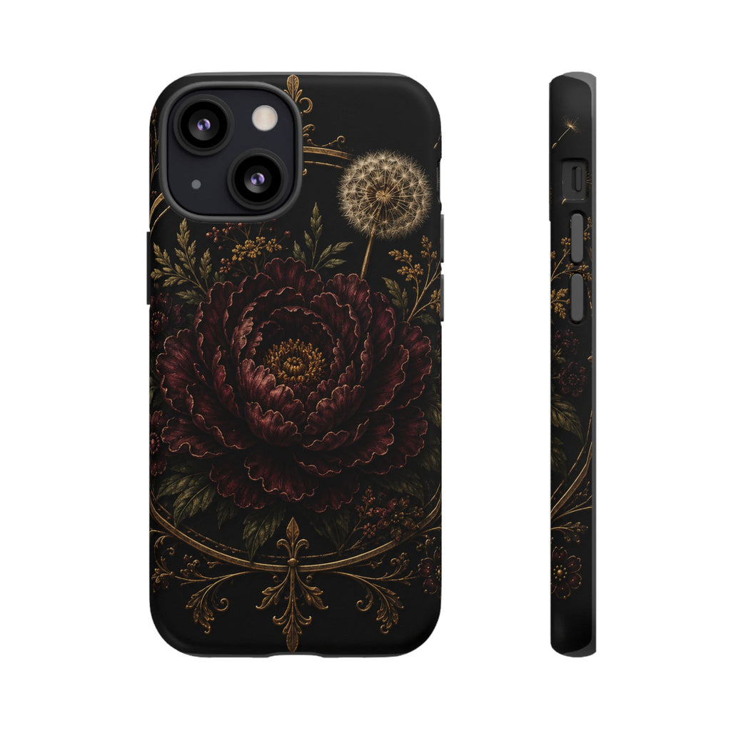 Midnight Garden Tough Case – Vintage Dark Floral Phone Case (Antique Dahlia & Dandelion)