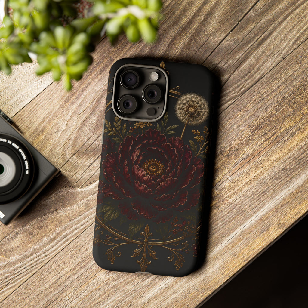 Midnight Garden Tough Case – Vintage Dark Floral Phone Case (Antique Dahlia & Dandelion)