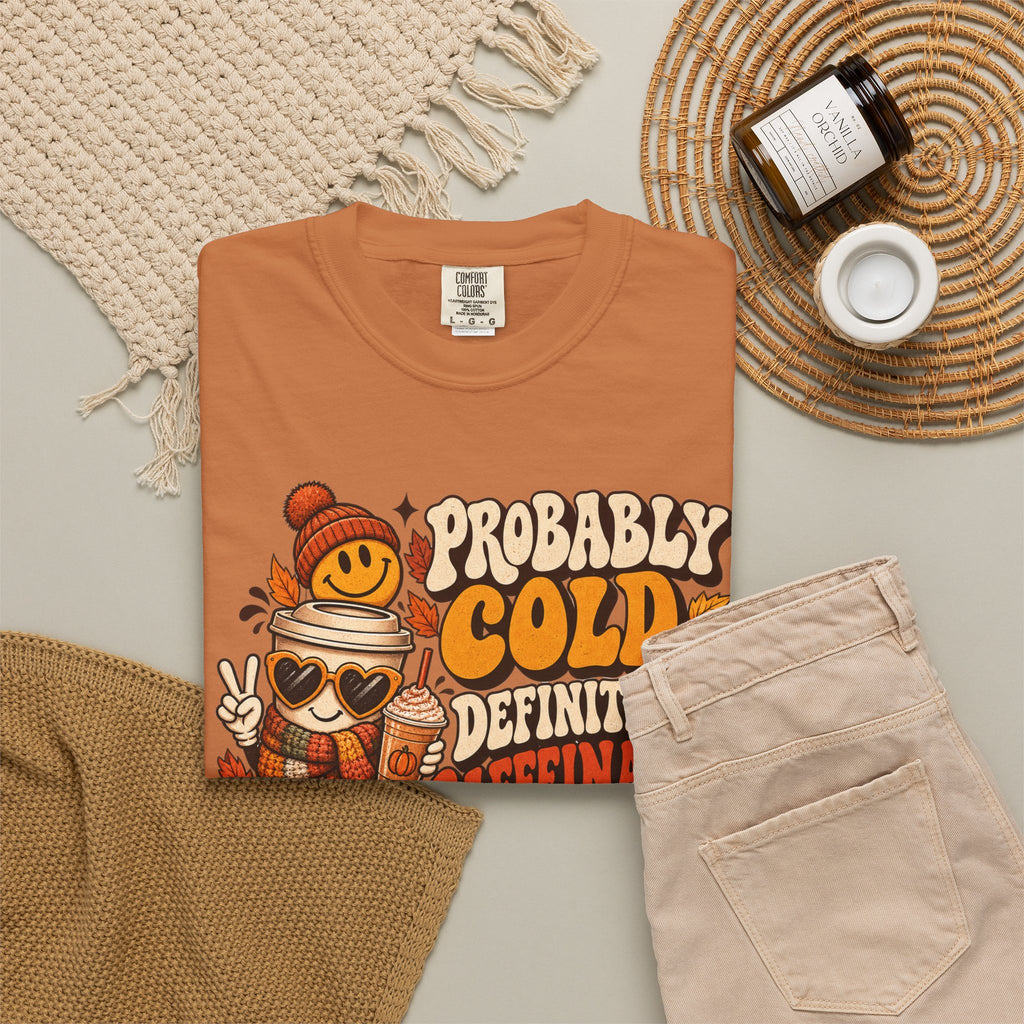 Fall Coffee Tee — "Probably Cold, Definitely Caffeinated, Emotionally Attached to Fall" T-Shirt