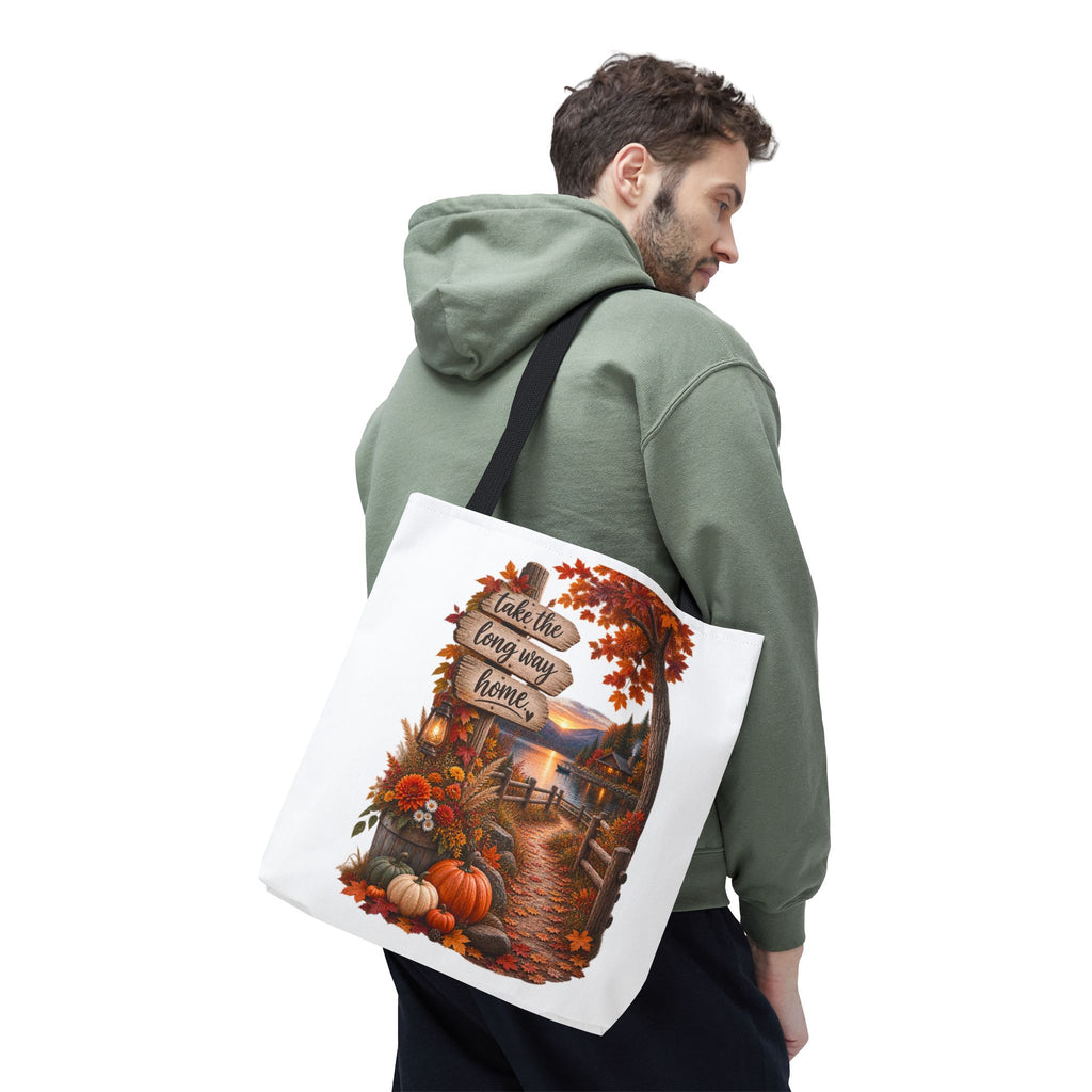 Autumn Harvest Tote Bag — "Take the Long Way Home" Fall Scenic Bag