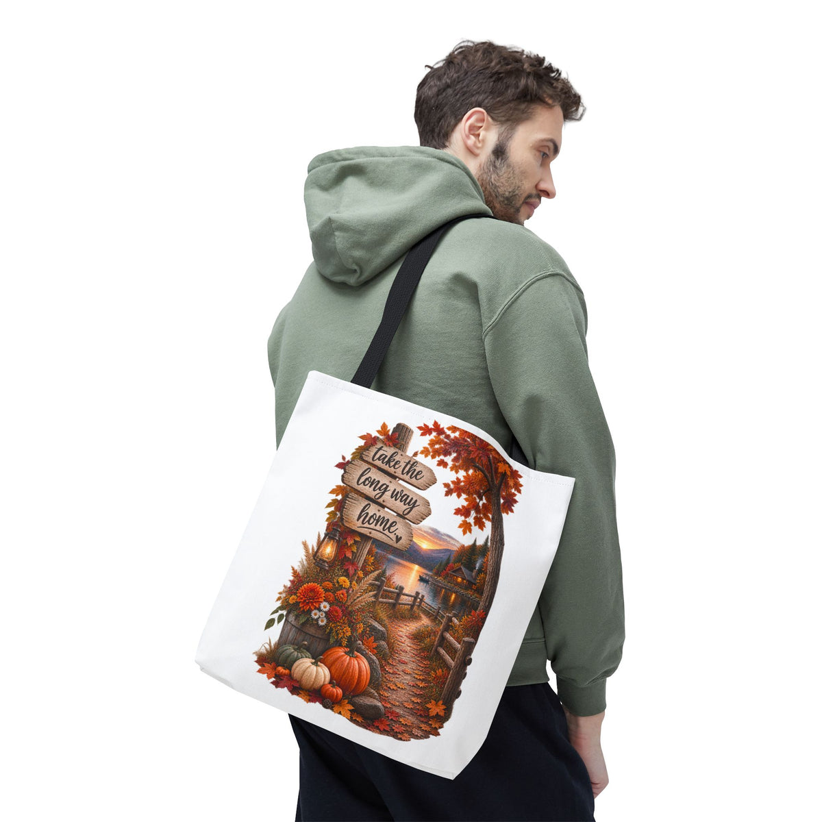 Autumn Harvest Tote Bag — "Take the Long Way Home" Fall Scenic Bag