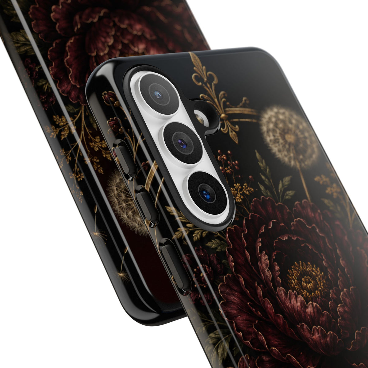 Midnight Garden Tough Case – Vintage Dark Floral Phone Case (Antique Dahlia & Dandelion)