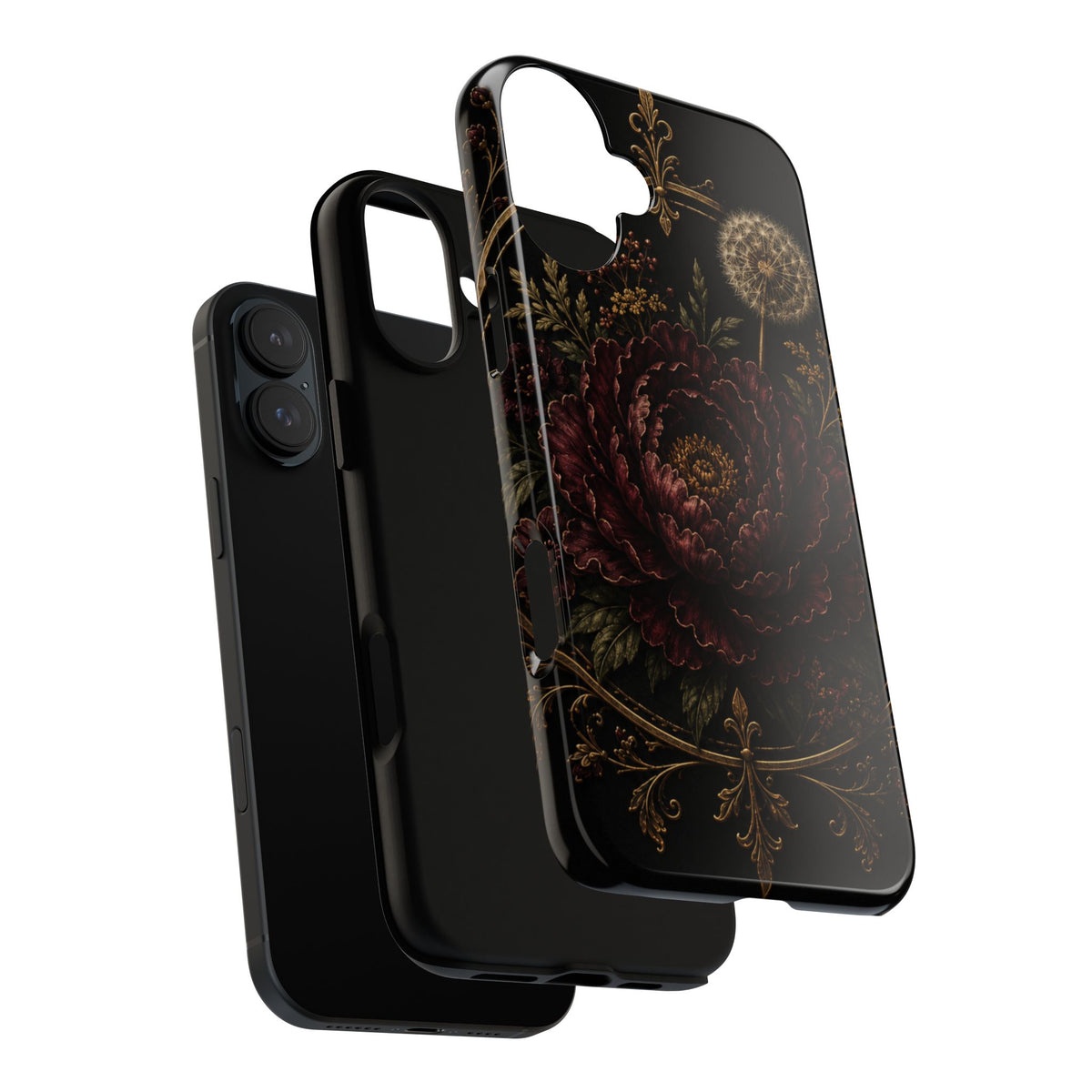 Midnight Garden Tough Case – Vintage Dark Floral Phone Case (Antique Dahlia & Dandelion)