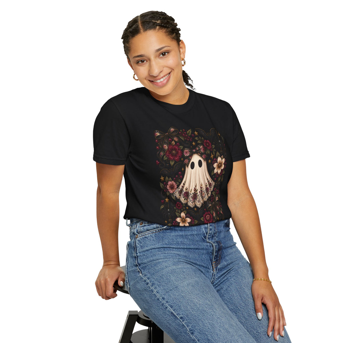 Vintage Floral Ghost T-Shirt — Cute Spooky Halloween Tee