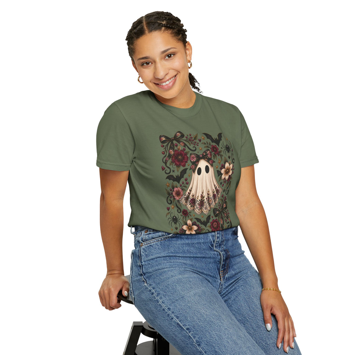 Vintage Floral Ghost T-Shirt — Cute Spooky Halloween Tee