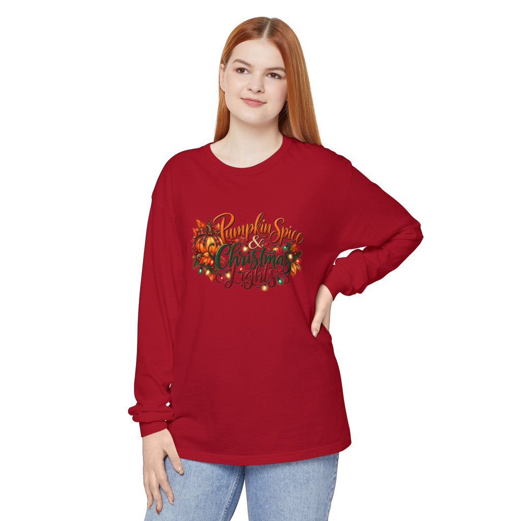 Pumpkin Spice and Christmas Lights Long Sleeve T-Shirt