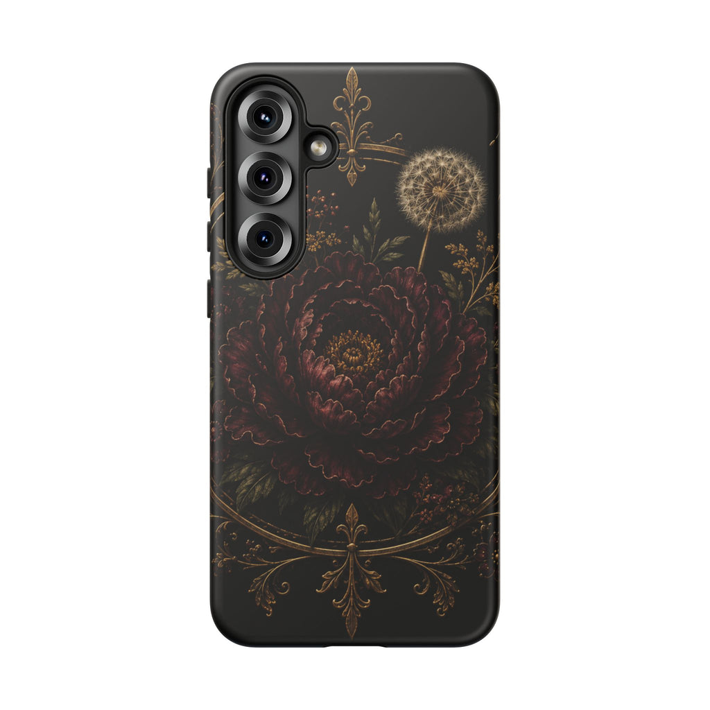 Midnight Garden Tough Case – Vintage Dark Floral Phone Case (Antique Dahlia & Dandelion)