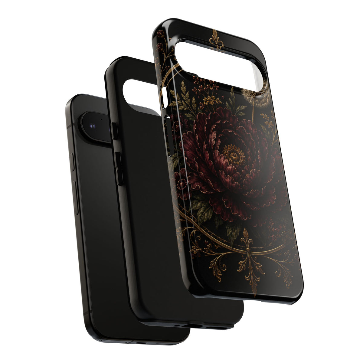 Midnight Garden Tough Case – Vintage Dark Floral Phone Case (Antique Dahlia & Dandelion)