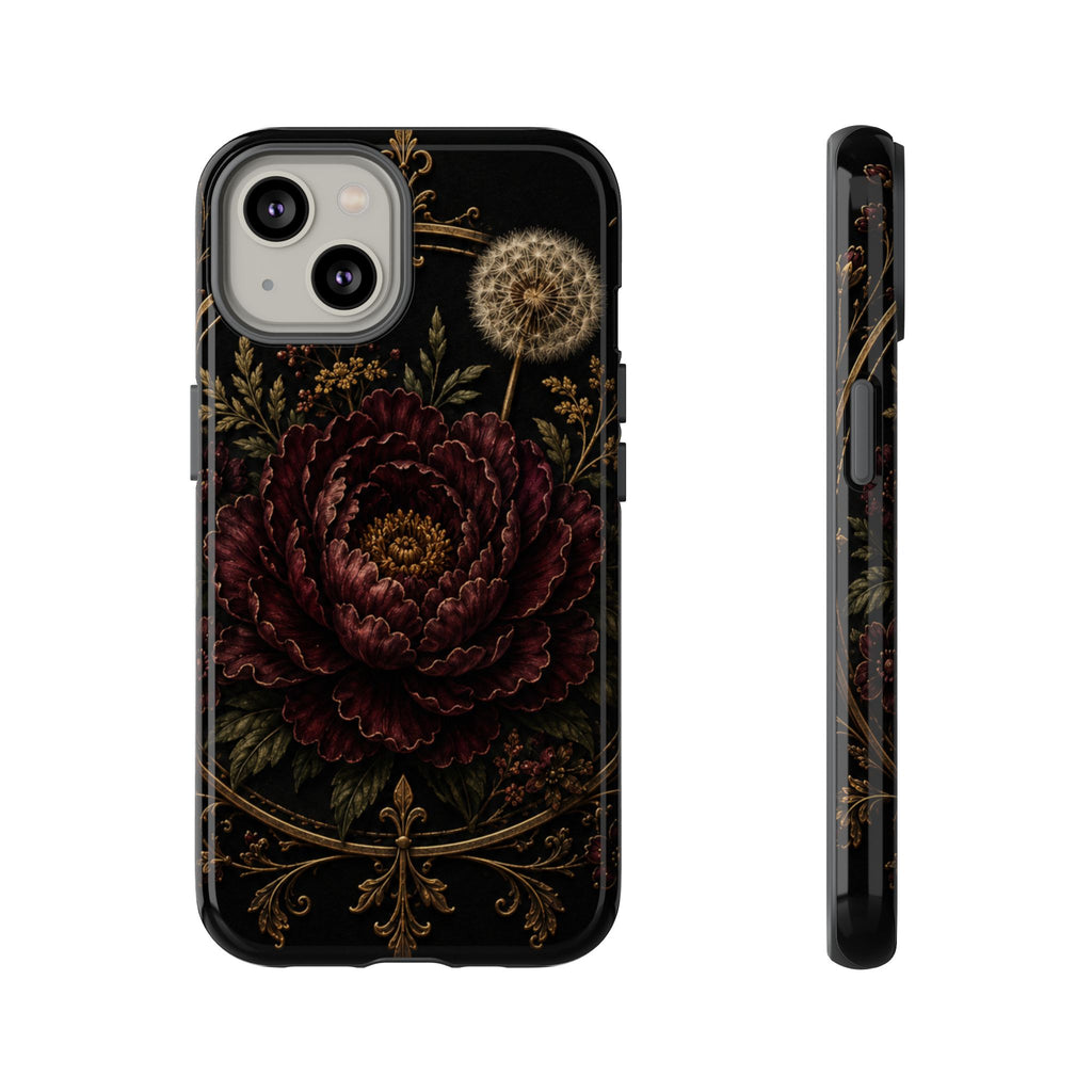 Midnight Garden Tough Case – Vintage Dark Floral Phone Case (Antique Dahlia & Dandelion)