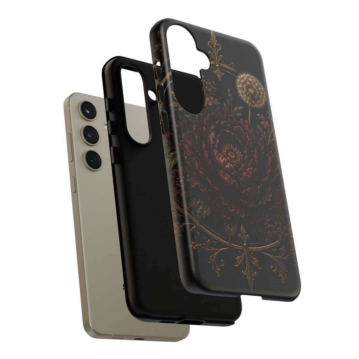 Midnight Garden Tough Case – Vintage Dark Floral Phone Case (Antique Dahlia & Dandelion)
