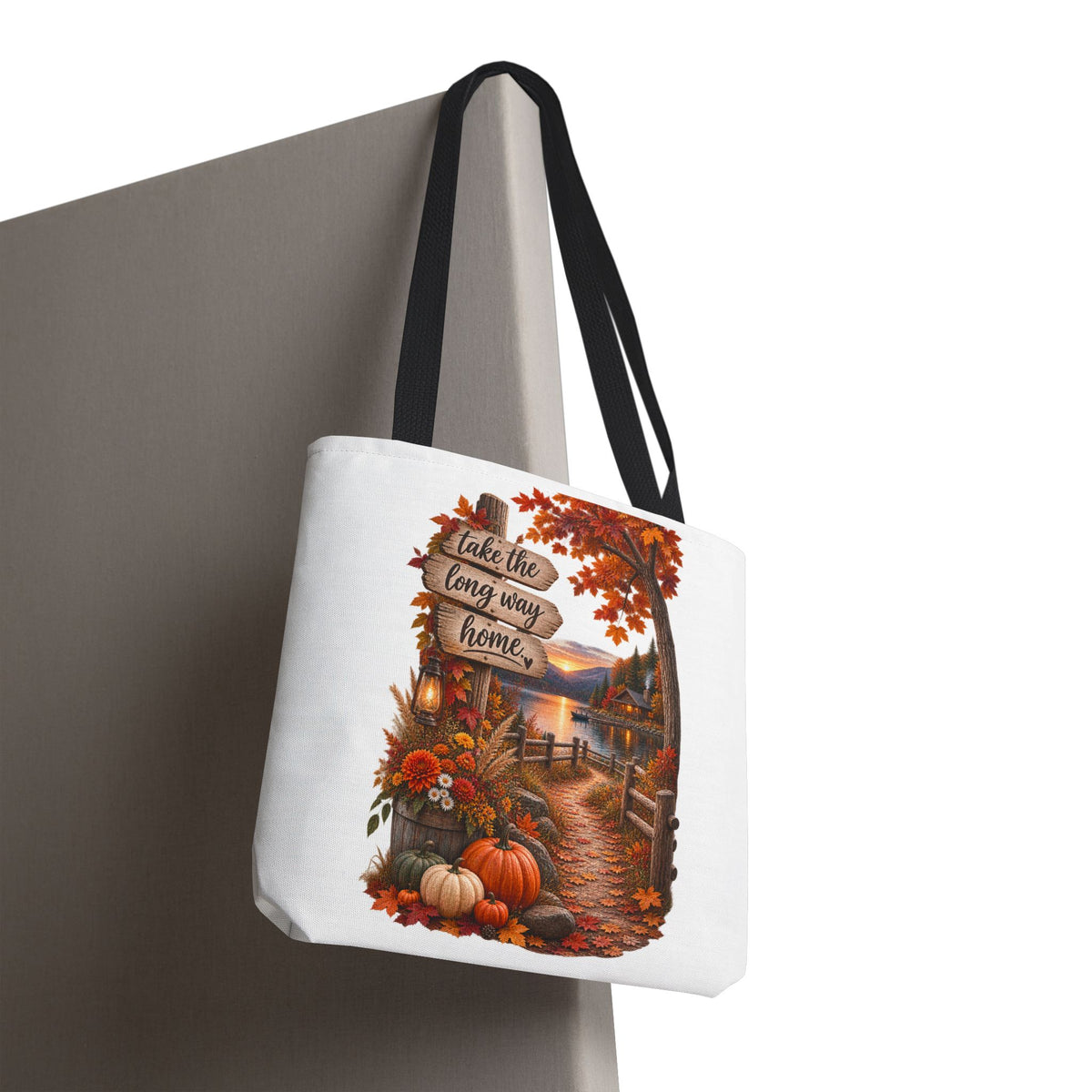 Autumn Harvest Tote Bag — "Take the Long Way Home" Fall Scenic Bag