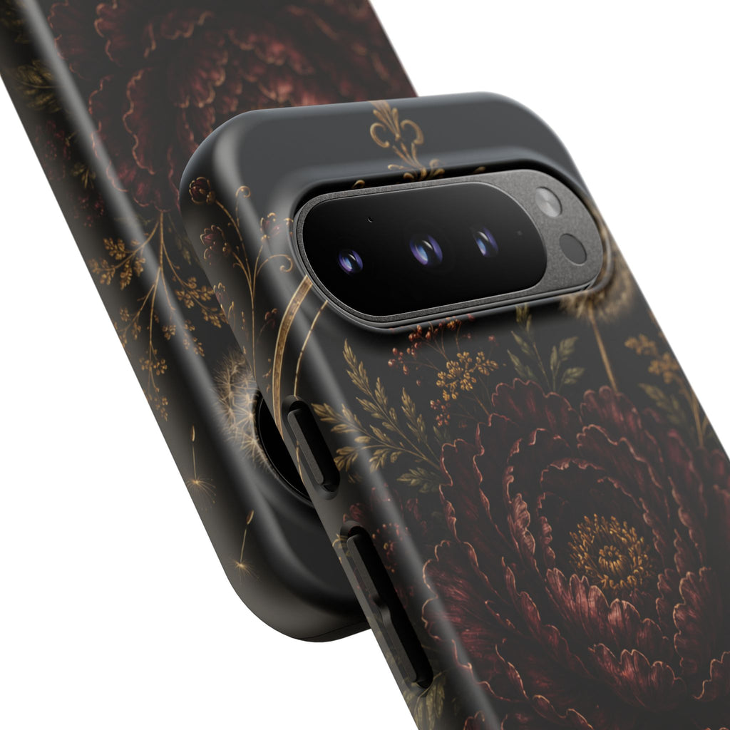 Midnight Garden Tough Case – Vintage Dark Floral Phone Case (Antique Dahlia & Dandelion)