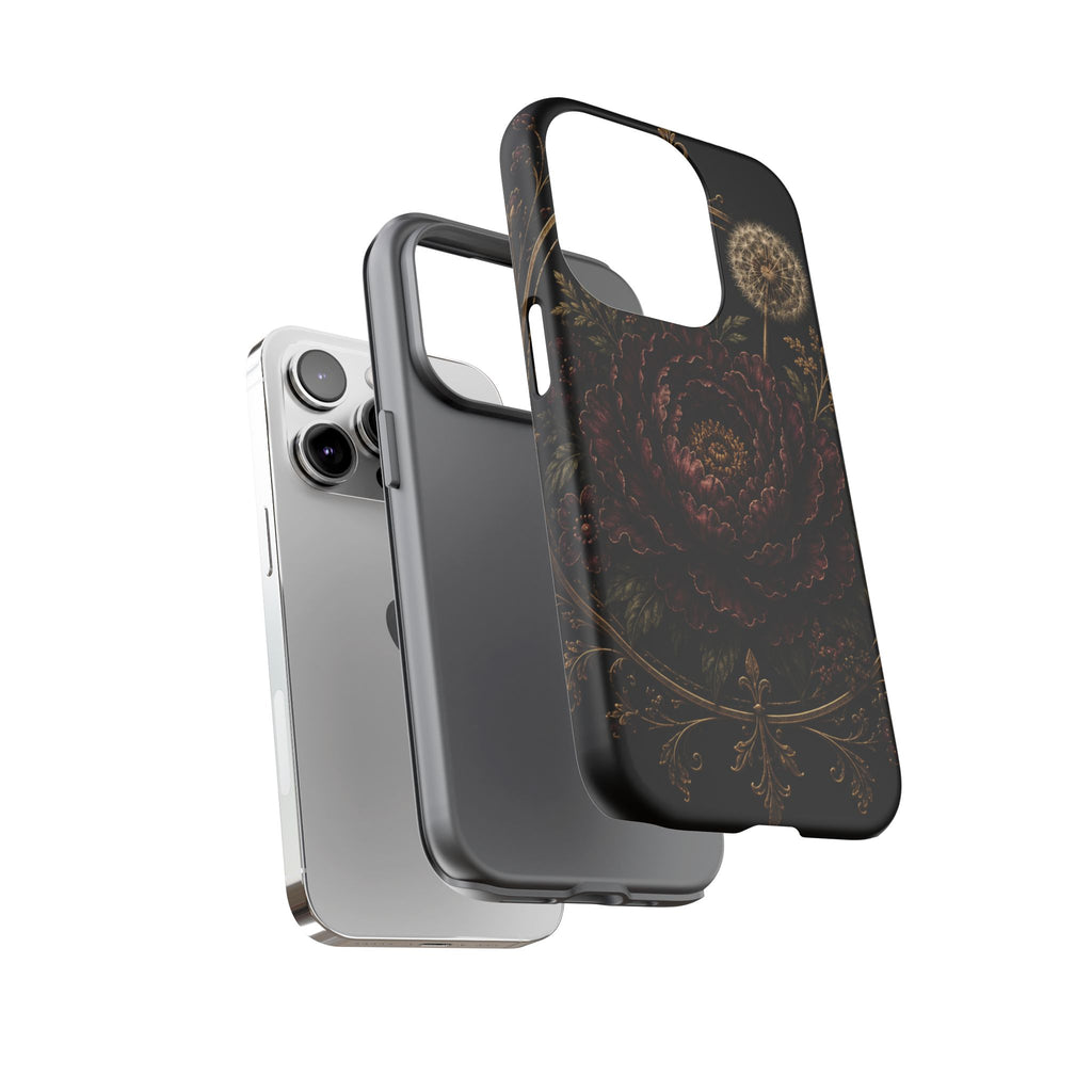 Midnight Garden Tough Case – Vintage Dark Floral Phone Case (Antique Dahlia & Dandelion)