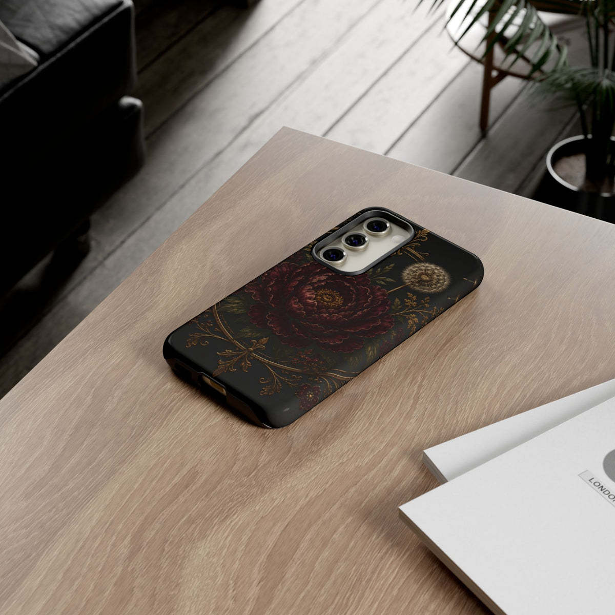 Midnight Garden Tough Case – Vintage Dark Floral Phone Case (Antique Dahlia & Dandelion)