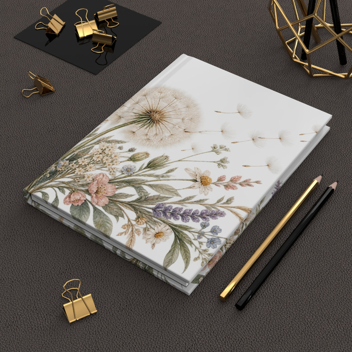 Wild Blooms Floral Dandelion Hardcover Journal — Lined Rustic Wildflower Notebook