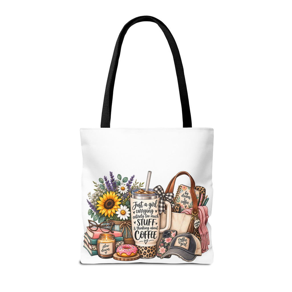 Canvas Tote Bag — "Just a girl carrying all the stuff (and coffee)" Floral & Cozy Design