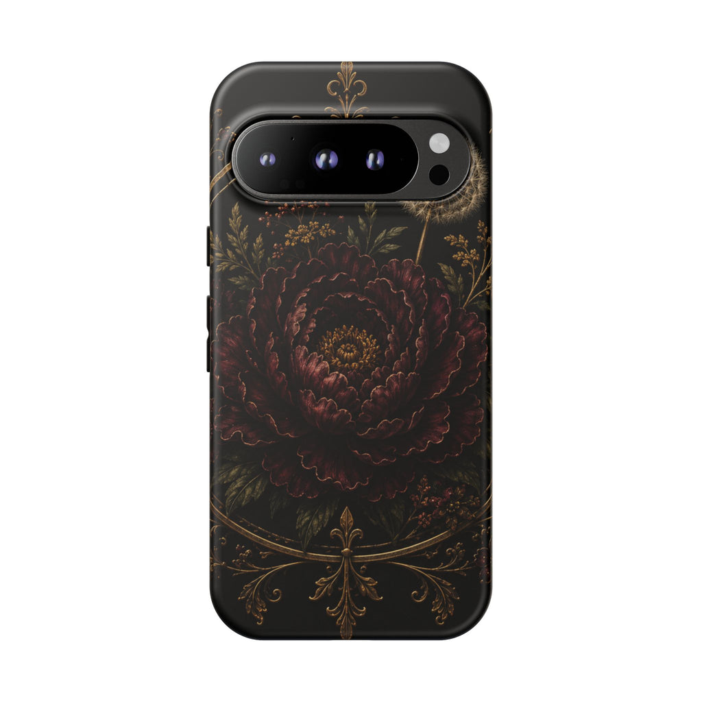 Midnight Garden Tough Case – Vintage Dark Floral Phone Case (Antique Dahlia & Dandelion)