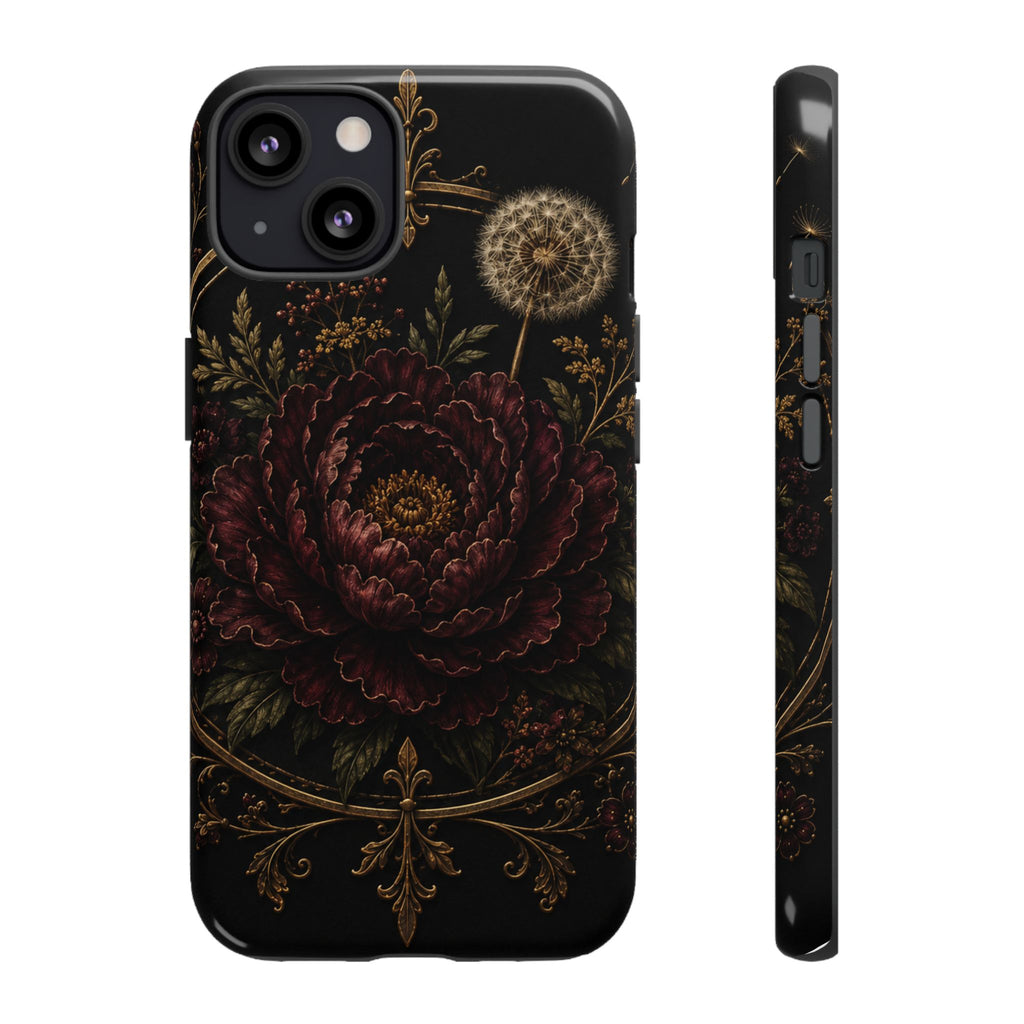 Midnight Garden Tough Case – Vintage Dark Floral Phone Case (Antique Dahlia & Dandelion)