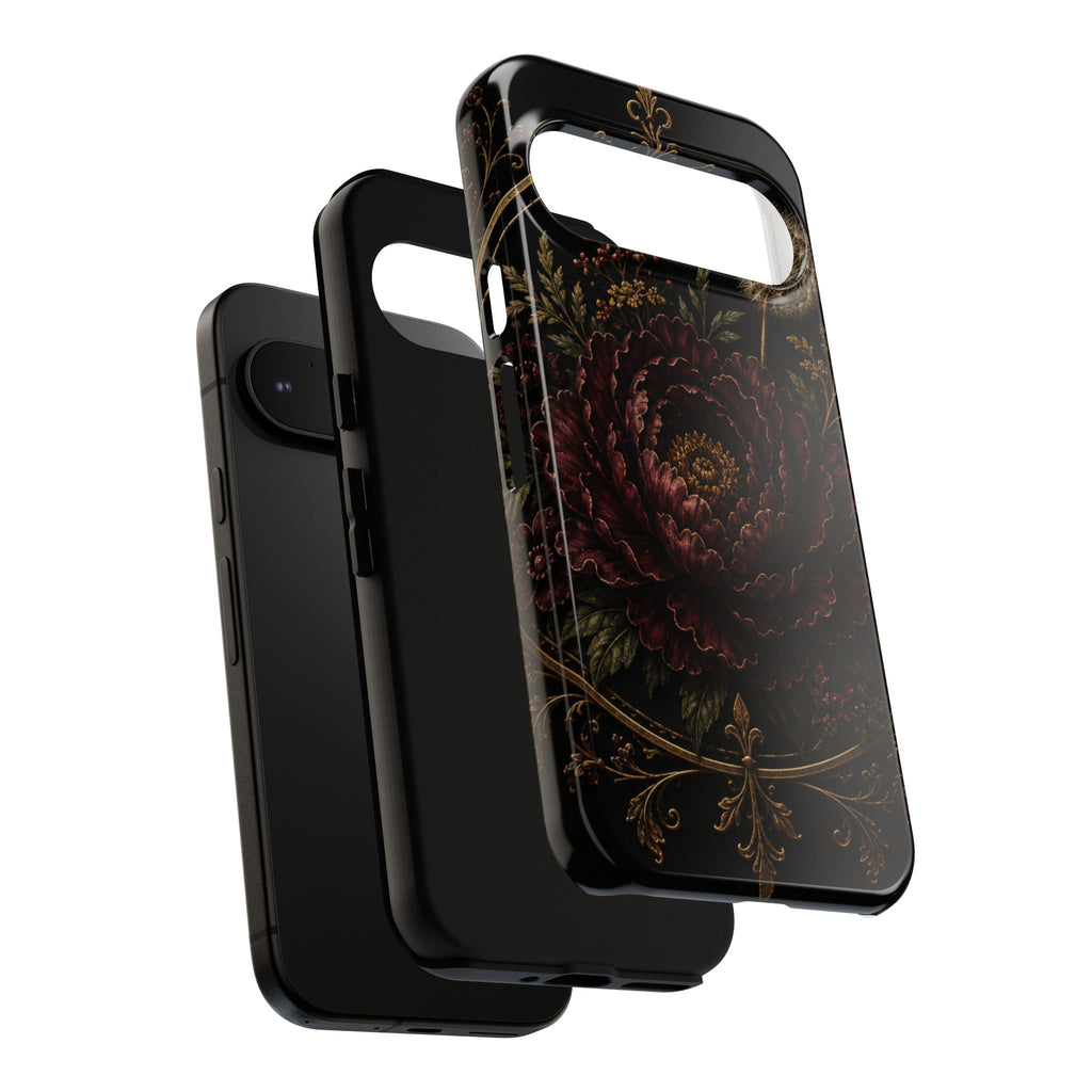 Midnight Garden Tough Case – Vintage Dark Floral Phone Case (Antique Dahlia & Dandelion)