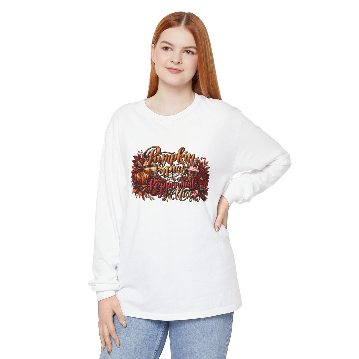 Pumpkin Spice & Peppermint Christmas Long Sleeve T-Shirt