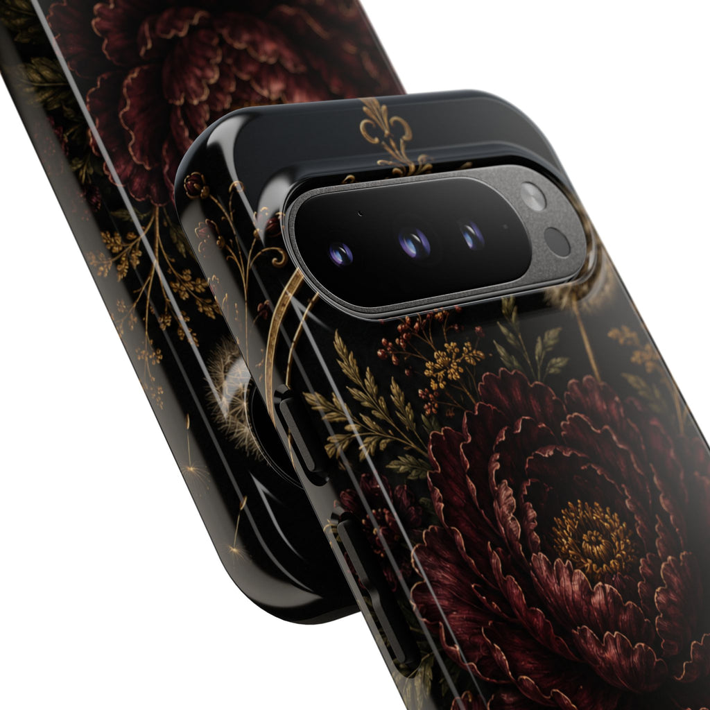 Midnight Garden Tough Case – Vintage Dark Floral Phone Case (Antique Dahlia & Dandelion)