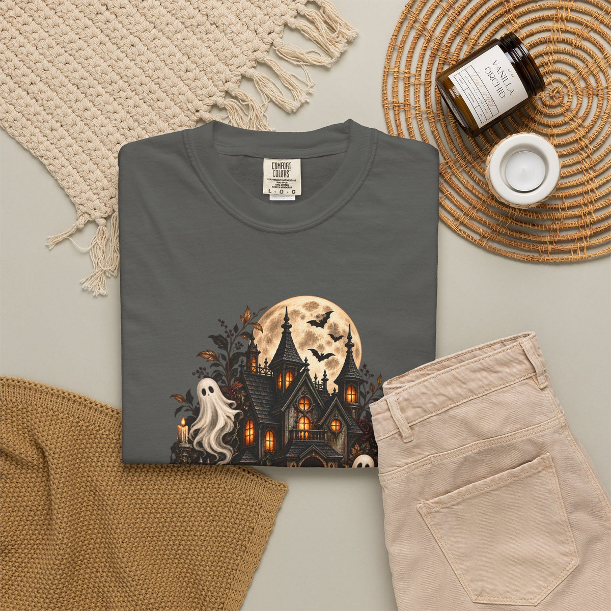 Halloween Haunted House T-Shirt — Spooky Ghosts & Pumpkins Tee