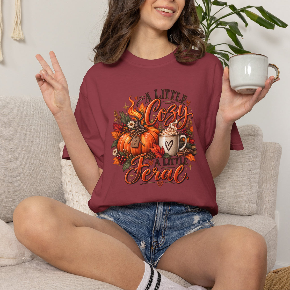 Cozy A Little Cozy A Little Feral Fall Pumpkin T-Shirt